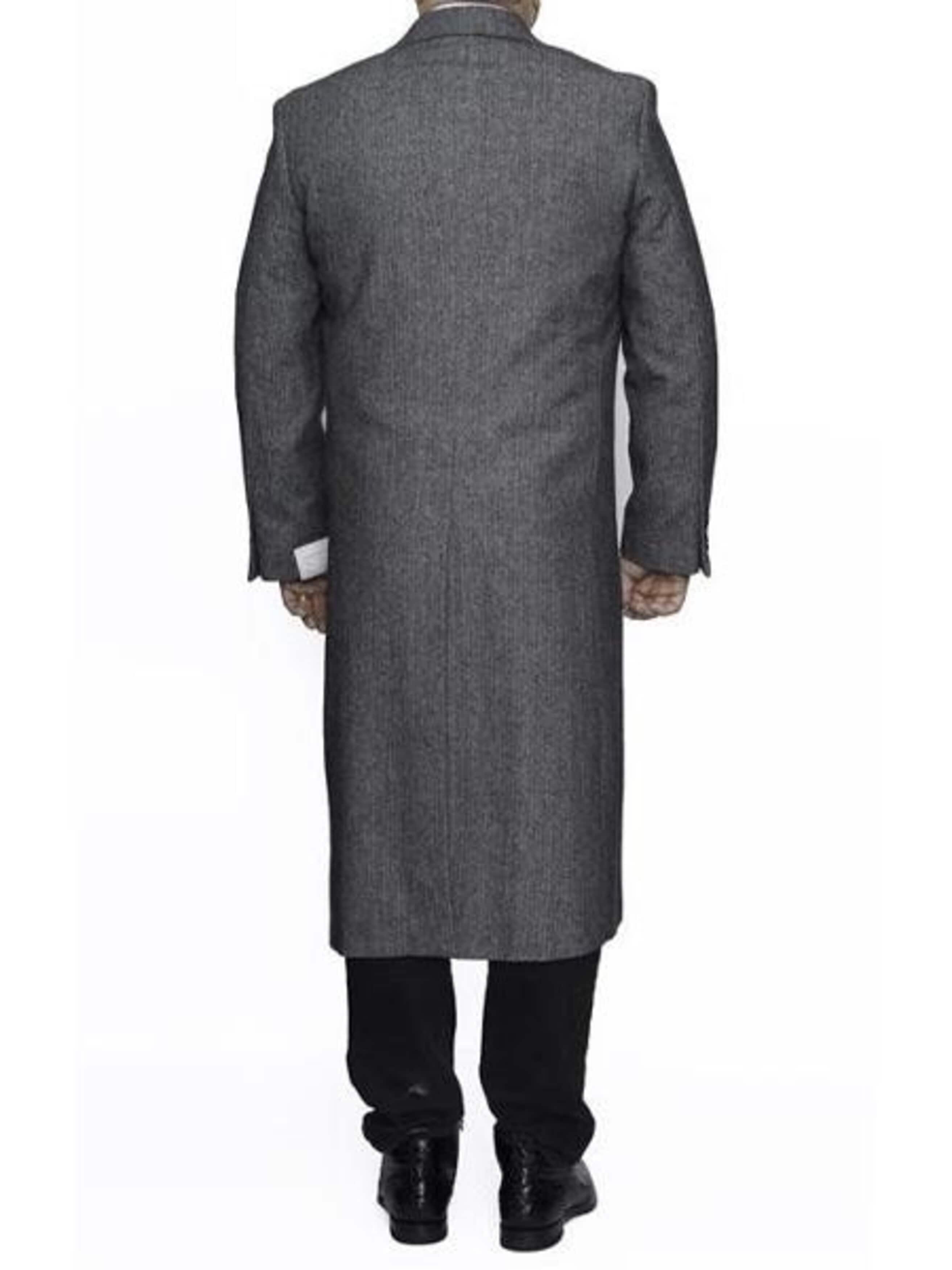 Three Button Full Length Wool Herringbone Ankle length Gray Overcoat ~ Long men's Dress Topcoat - Winter coat