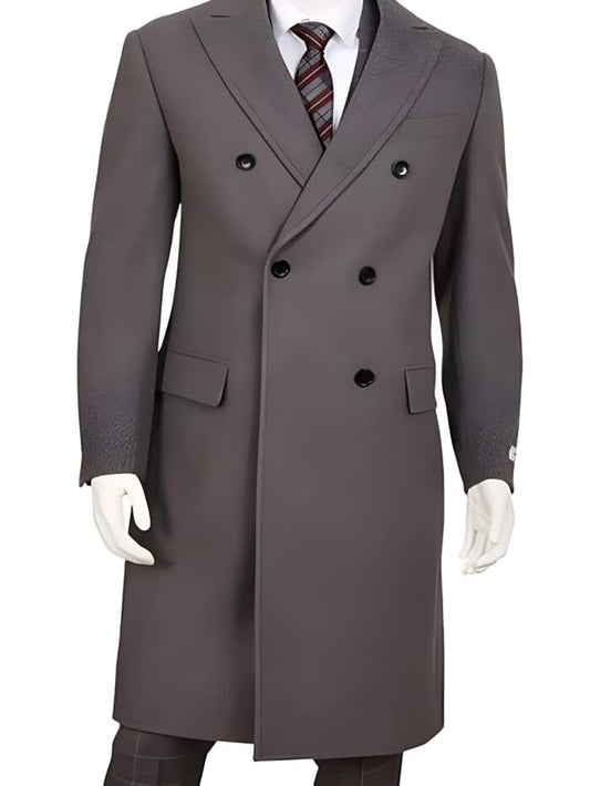 men's Gray Double Breasted Five Button Wool ~ Poly Blend Overcoat