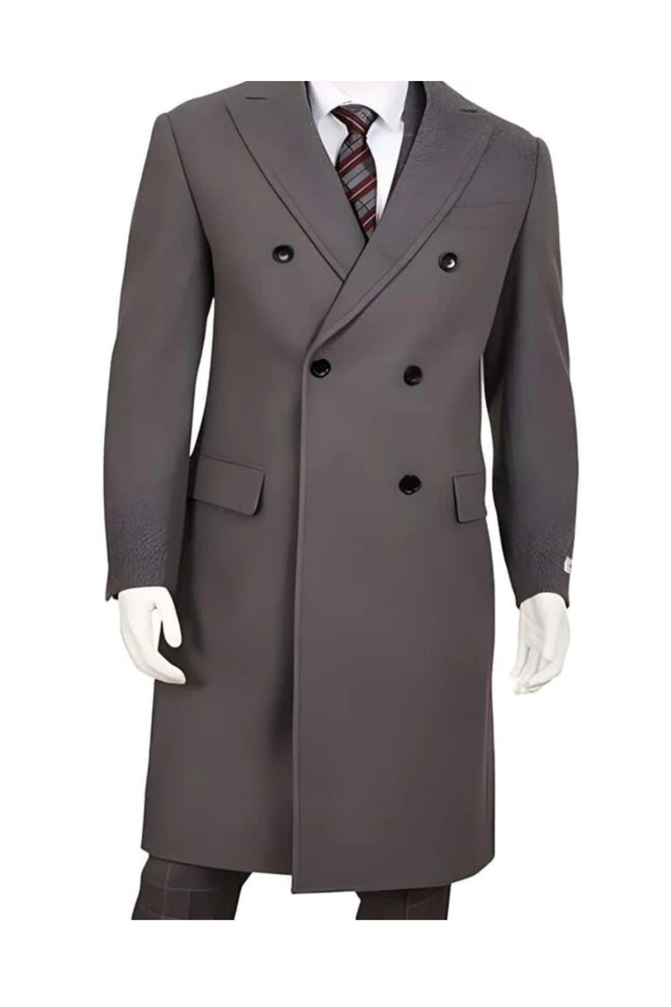 men's Gray Double Breasted Five Button Wool ~ Poly Blend Overcoat - Coat Size 38