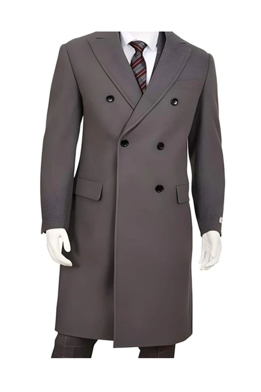 men's Gray Double Breasted Five Button Wool ~ Poly Blend Overcoat