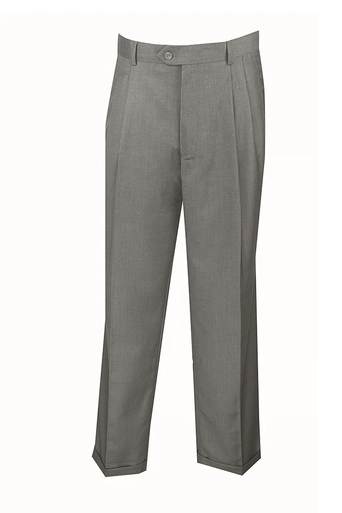 Gray Dress Pants Regular Leg Pleated Pants Pre-hemmed with Cuffs