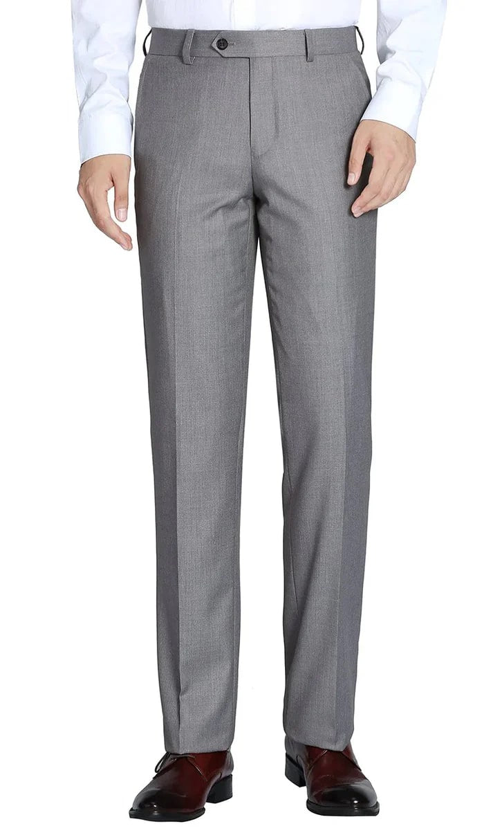 Gray Slim Fit Dress Pants Flat Front Pre-hemmed