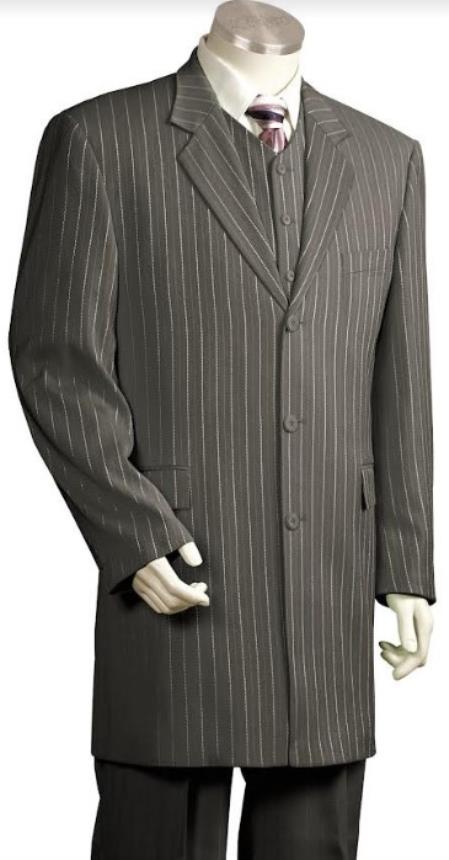 Pinstripe Zoot Suit For Men - Gangster  Wedding Suit in Gray - 38 Short Jacket+32 Waist Adjustable 28to34)(Height: 5 4 to5 7 )(Neck  15-16.5)S-M)