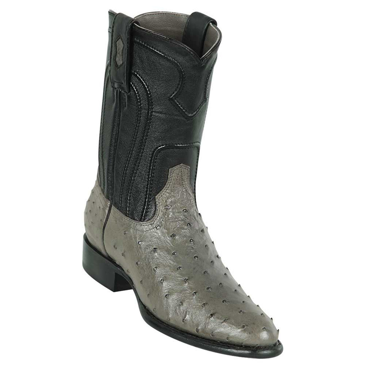 Los Altos Men's Genuine Full Quill Ostrich Gray Roper Toe Boots - 6