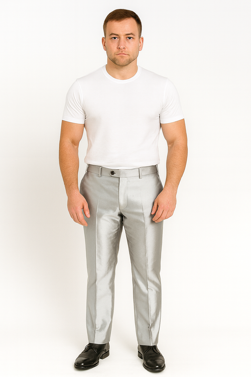 Men's Silver Grey ~ Gray Shiny Sharkskin Pant Slacks / Tuxedo Flashy Looking