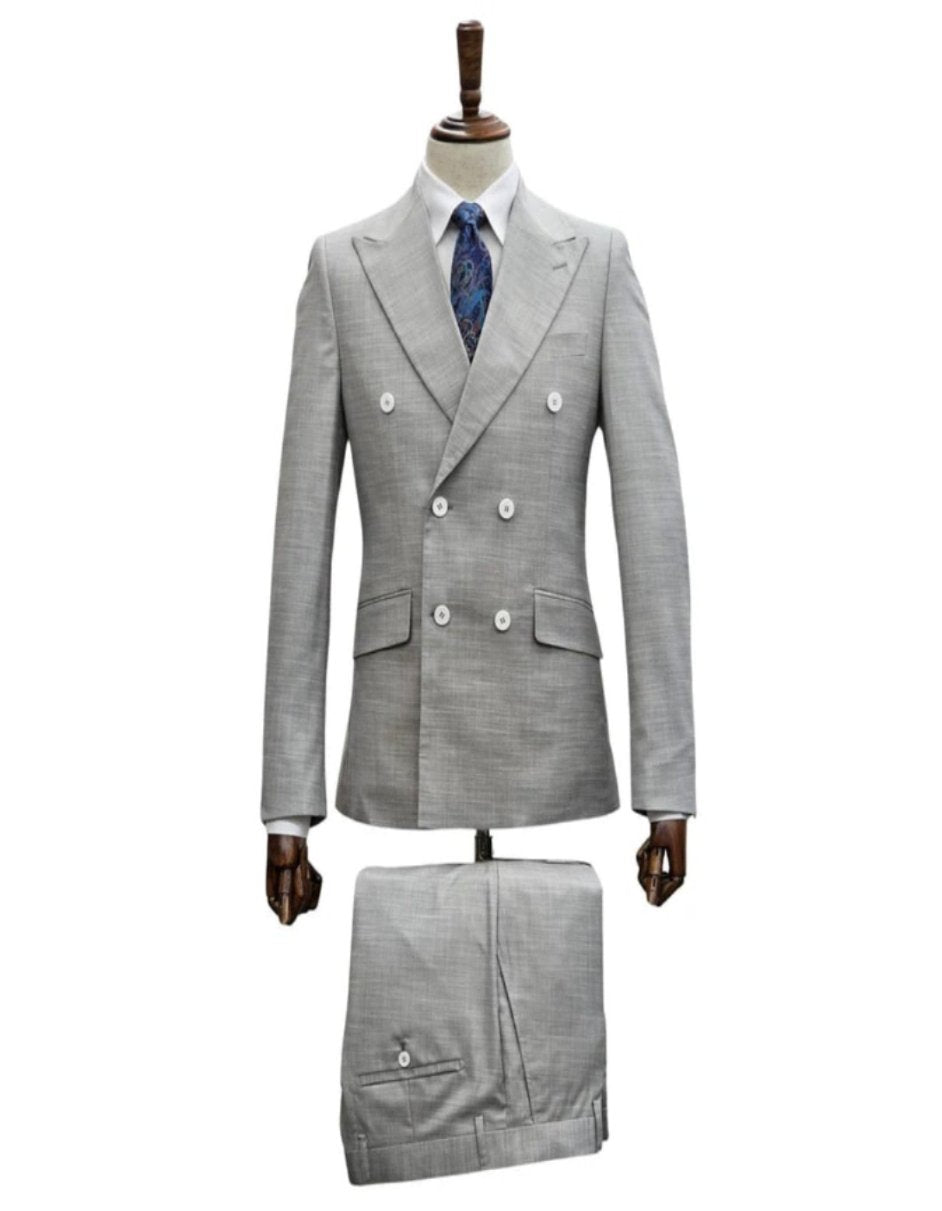 Classic Gray Double-Breasted Suit Ensemble - Coat Size 38