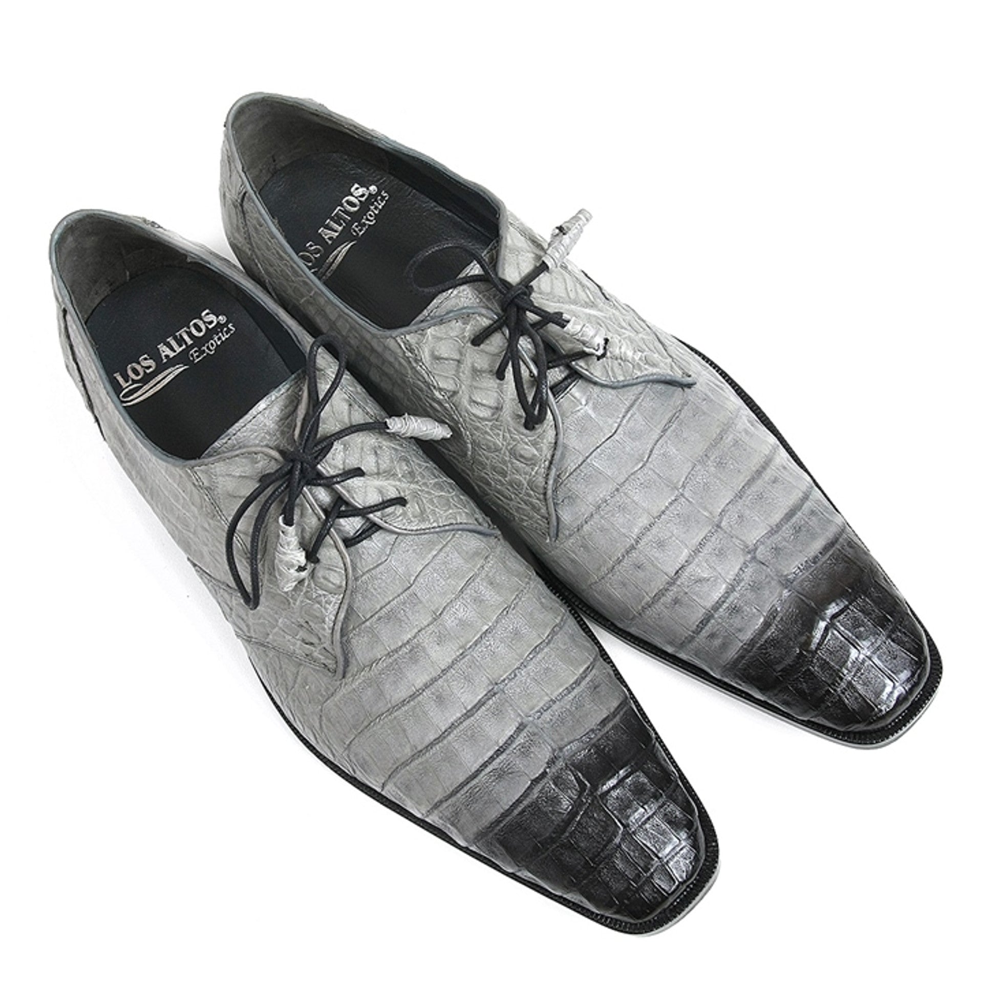 Los Altos Gray Two Tone Genuine Caiman Belly Lace-Up Oxford Shoes - 8-M