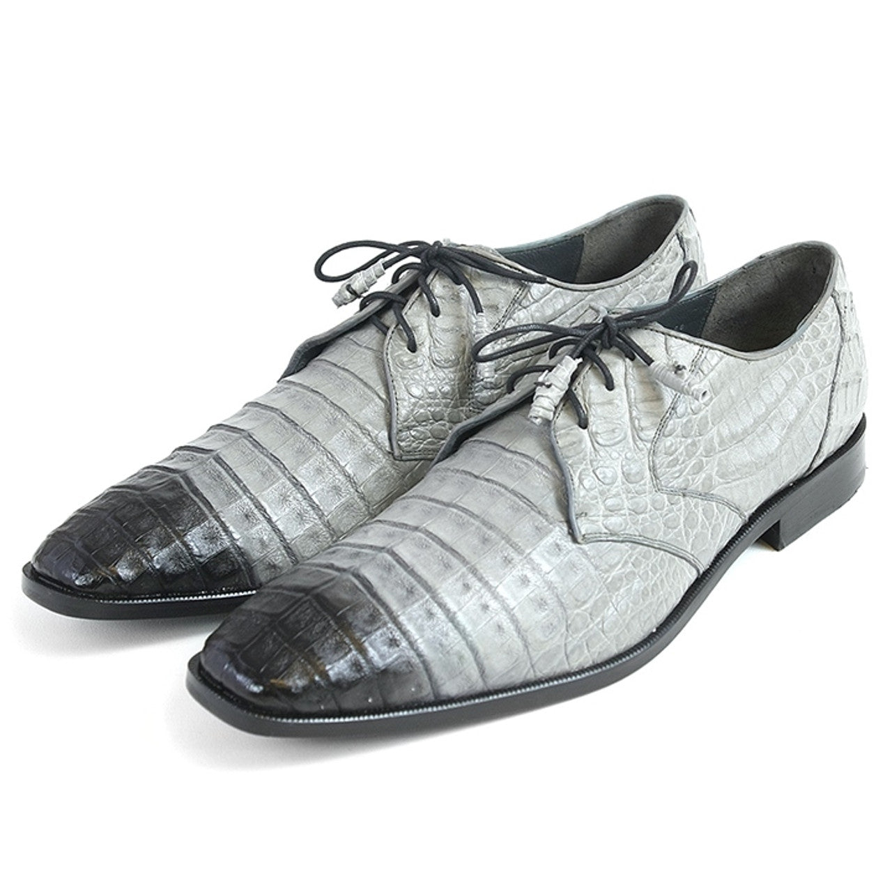 Los Altos Gray Two Tone Genuine Caiman Belly Lace-Up Oxford Shoes - 8-M