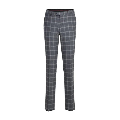 Designer Brand - Wool Stretch Single Breasted Slim Grey Suit Windowpane Check