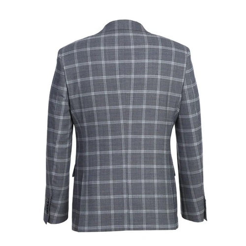 Designer Brand - Wool Stretch Single Breasted Slim Grey Suit Windowpane Check