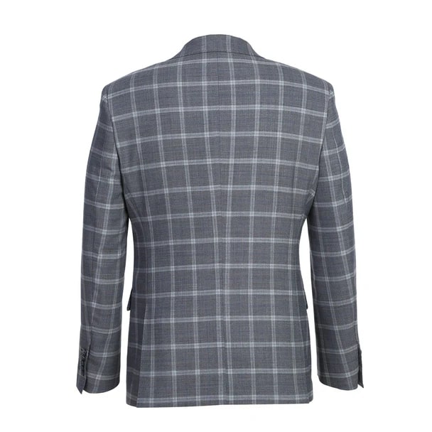Designer Brand - Wool Stretch Single Breasted Slim Grey Suit Windowpane Check