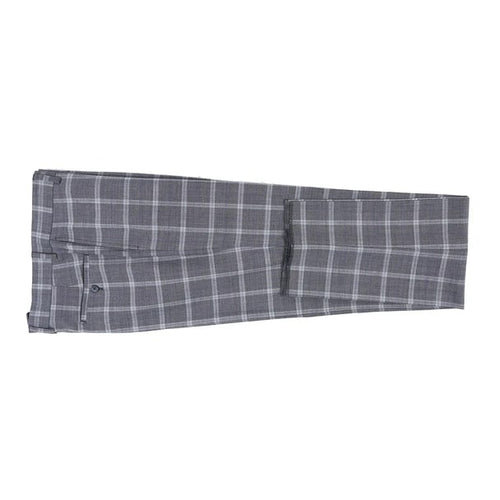 Designer Brand - Wool Stretch Single Breasted Slim Grey Suit Windowpane Check
