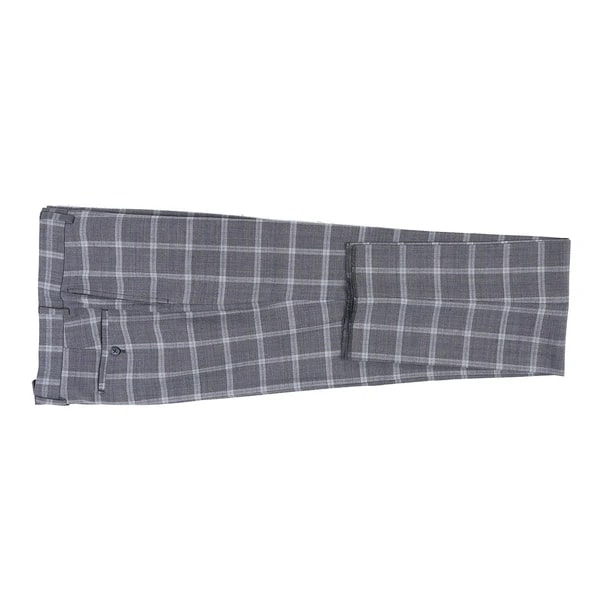 Designer Brand - Wool Stretch Single Breasted Slim Grey Suit Windowpane Check