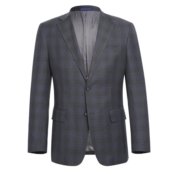 English Laundry Suits  Designer Brand - Stretch Performance Single Breasted Slim Fit Grey and Tan Plaid by English Laundry