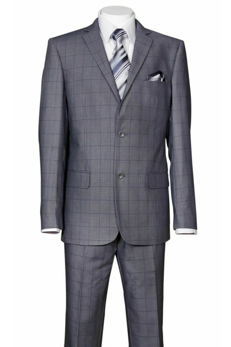 Mens 2 Button Modern Fit Plaid Suit in Grey - 38 Short Jacket+32 Waist Adjustable 28to34)(Height: 5 4 to5 7 )(Neck  15-16.5)S-M)