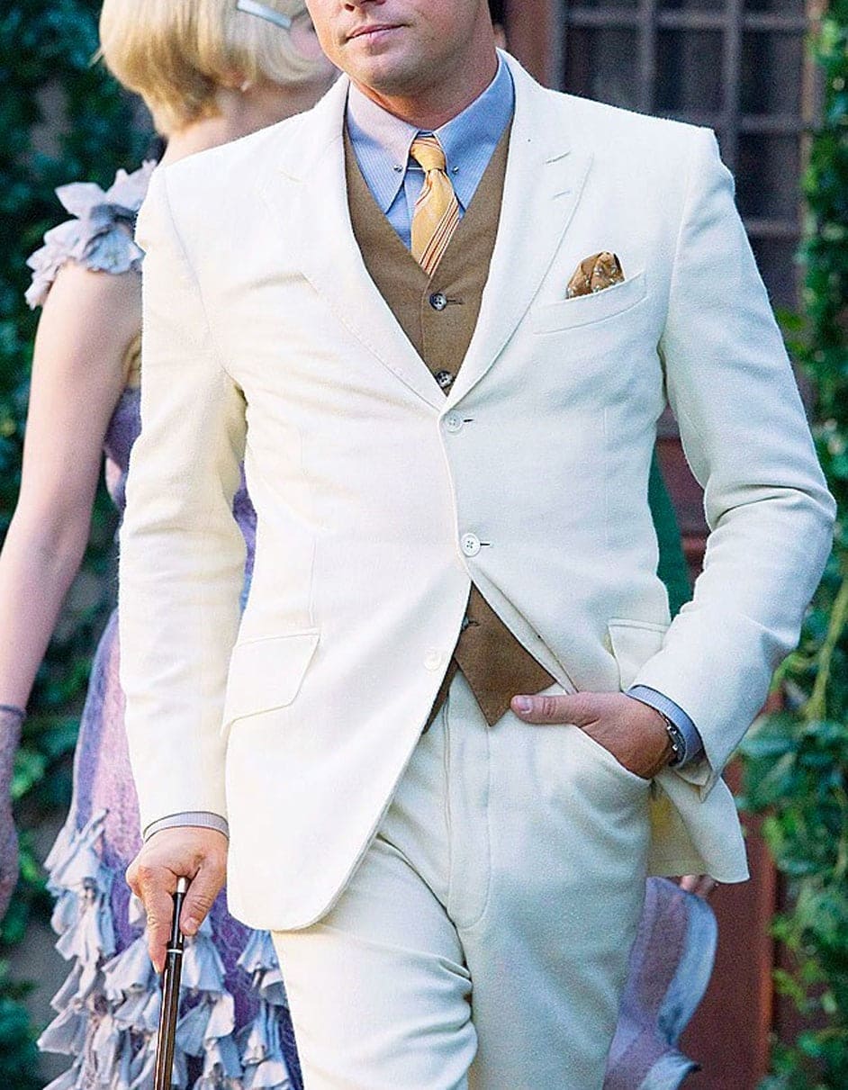 Mens Great Gatsby | Leonardo Discaprio Suit in Cream - 38 Short Jacket+32 Waist Adjustable 28to34)(Height: 5 4 to5 7 )(Neck  15-16.5)S-M)