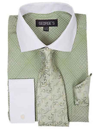 Navy Standard Cuff Long Sleeve White Collar Two Toned Contrast Two Tone Striped White Collared Contrast Men'S Dress Shirt