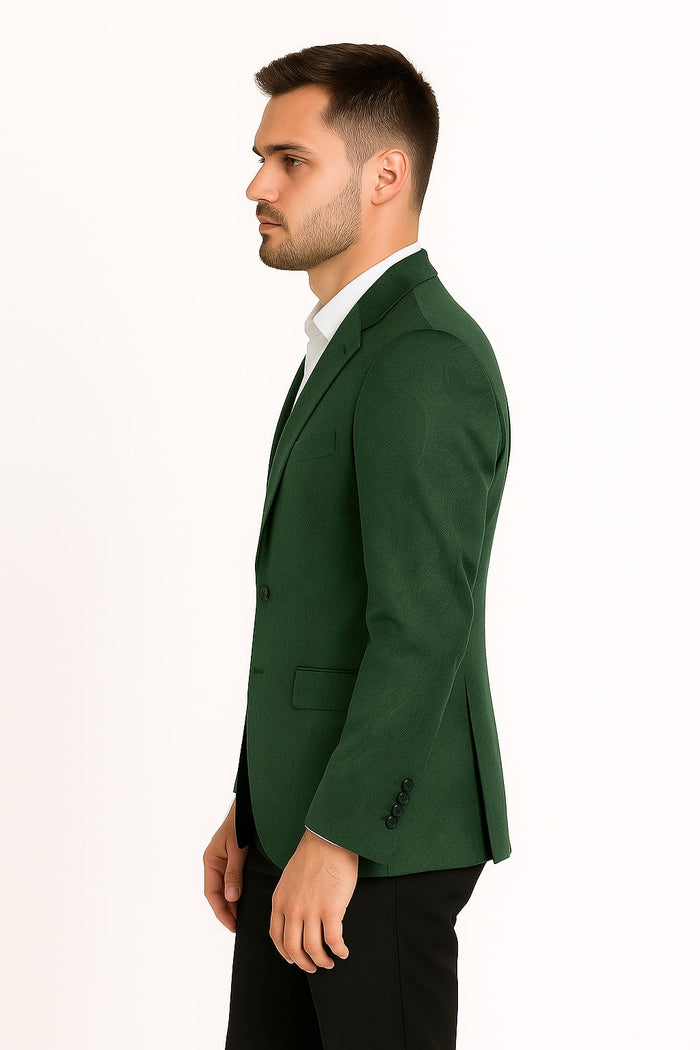 Mens Green Paisley Tuxedo Jacket â€“ Slim Fit Embossed Formal Blazer for Weddings and Special Events in Soft velvet Fabric With Black Pants