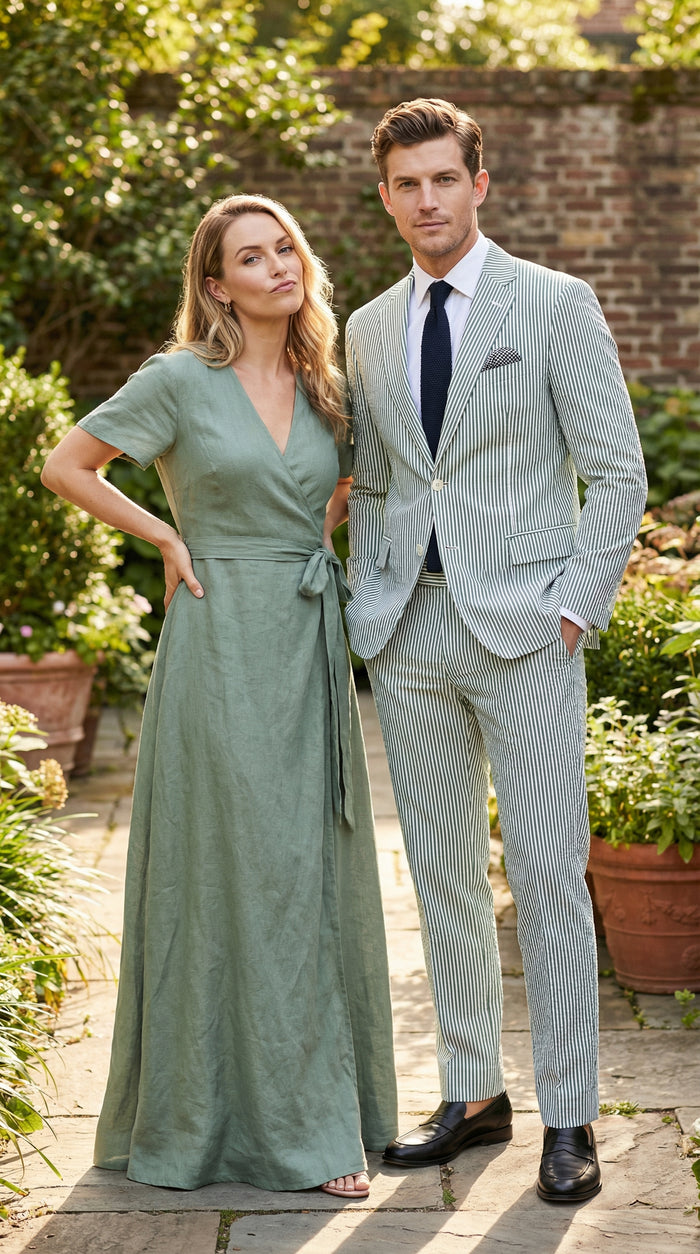 Mens White and Green Seersucker Suit Classic Striped Lightweight Summer Suit for Weddings and Formal Events Cotton Fabric