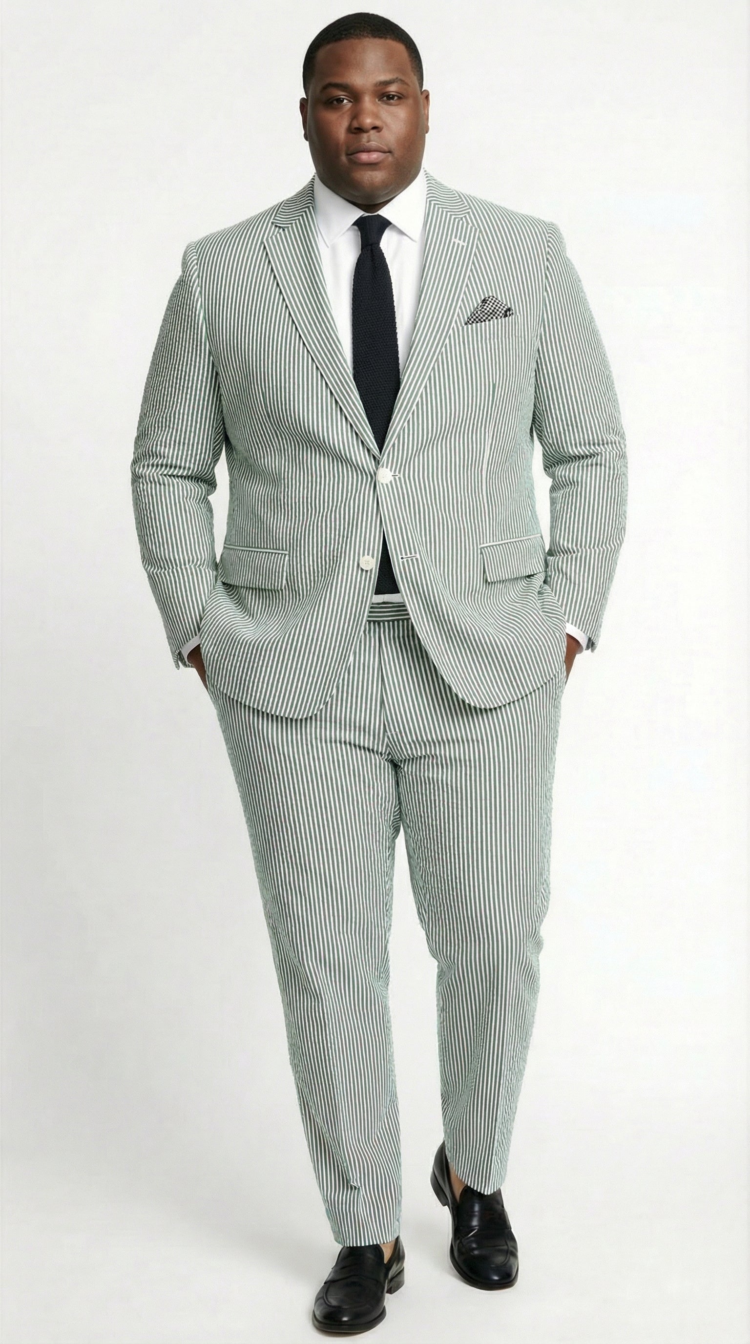 Mens White and Green Seersucker Suit Classic Striped Lightweight Summer Suit for Weddings and Formal Events Cotton Fabric