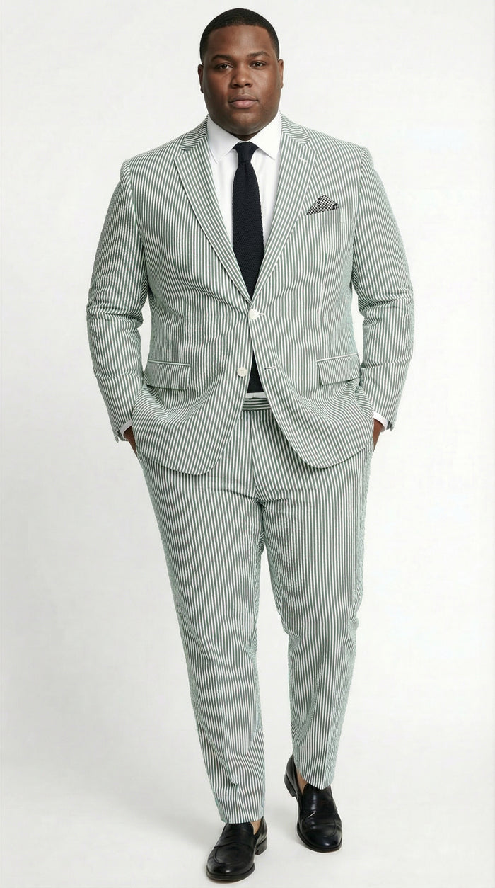 Mens White and Green Seersucker Suit Classic Striped Lightweight Summer Suit for Weddings and Formal Events Cotton Fabric