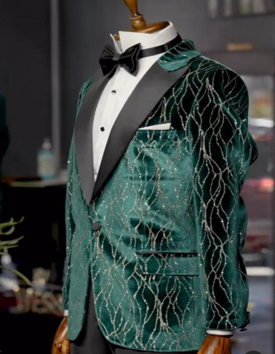 Mardi Gras Tuxeod Dinner Jacket in Green - White - Black - Purple - Red and Gold - 34 Short or Extra Small