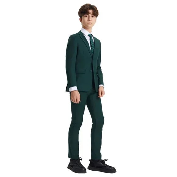 Exclusive Stacy Adams 5pc Boys Suit Slim-Fit, Green - Boy Size : 4 (Weight 38 to 49)