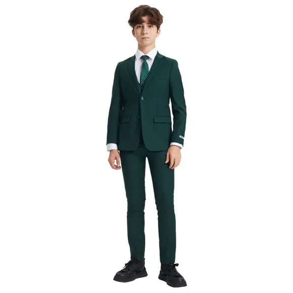 Exclusive Stacy Adams 5pc Boys Suit Slim-Fit, Green - Boy Size : 4 (Weight 38 to 49)