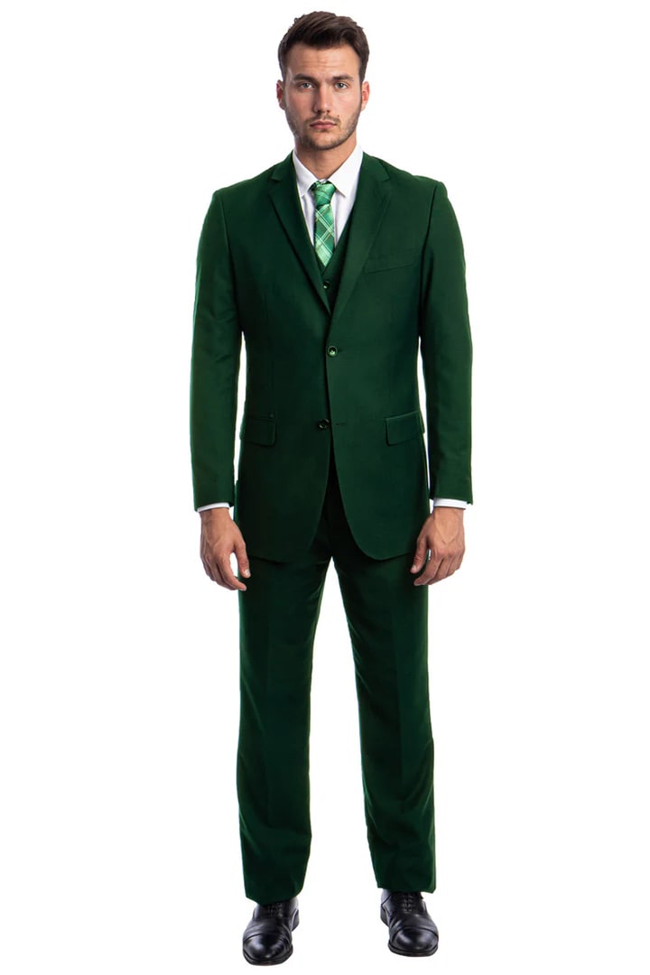 Cheap Suit - Men's Vested Two Button Solid Color Wedding & Business Green Suit