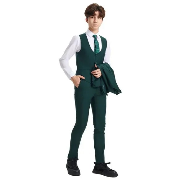 Exclusive Stacy Adams 5pc Boys Suit Slim-Fit, Green - Boy Size : 4 (Weight 38 to 49)