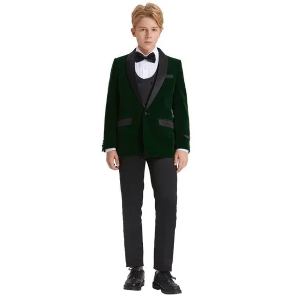 5pc Green Boys Velvet Tuxedo Includes Bowtie Slim Fit by Tazio