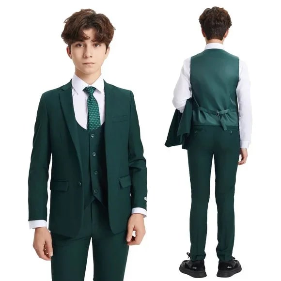 Exclusive Stacy Adams 5pc Boys Suit Slim-Fit, Green - Boy Size : 4 (Weight 38 to 49)