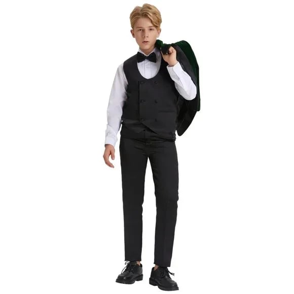 5pc Green Boys Velvet Tuxedo Includes Bowtie Slim Fit by Tazio