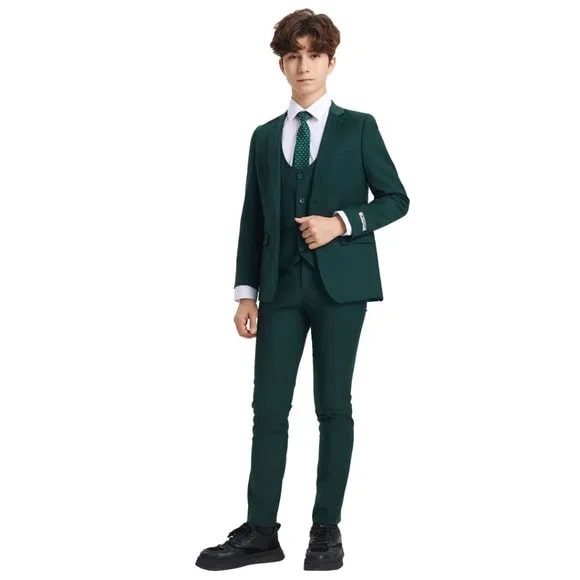 Exclusive Stacy Adams 5pc Boys Suit Slim-Fit, Green - Boy Size : 4 (Weight 38 to 49)