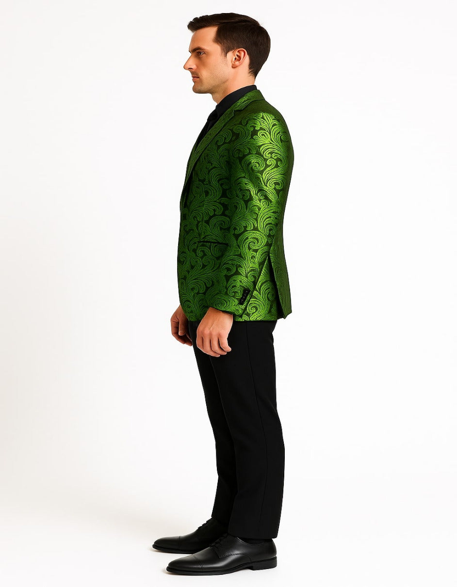 Men's Green Paisley Tuxedo Blazer – Luxury Slim Fit Dinner Jacket for Formal Events - 54 Long