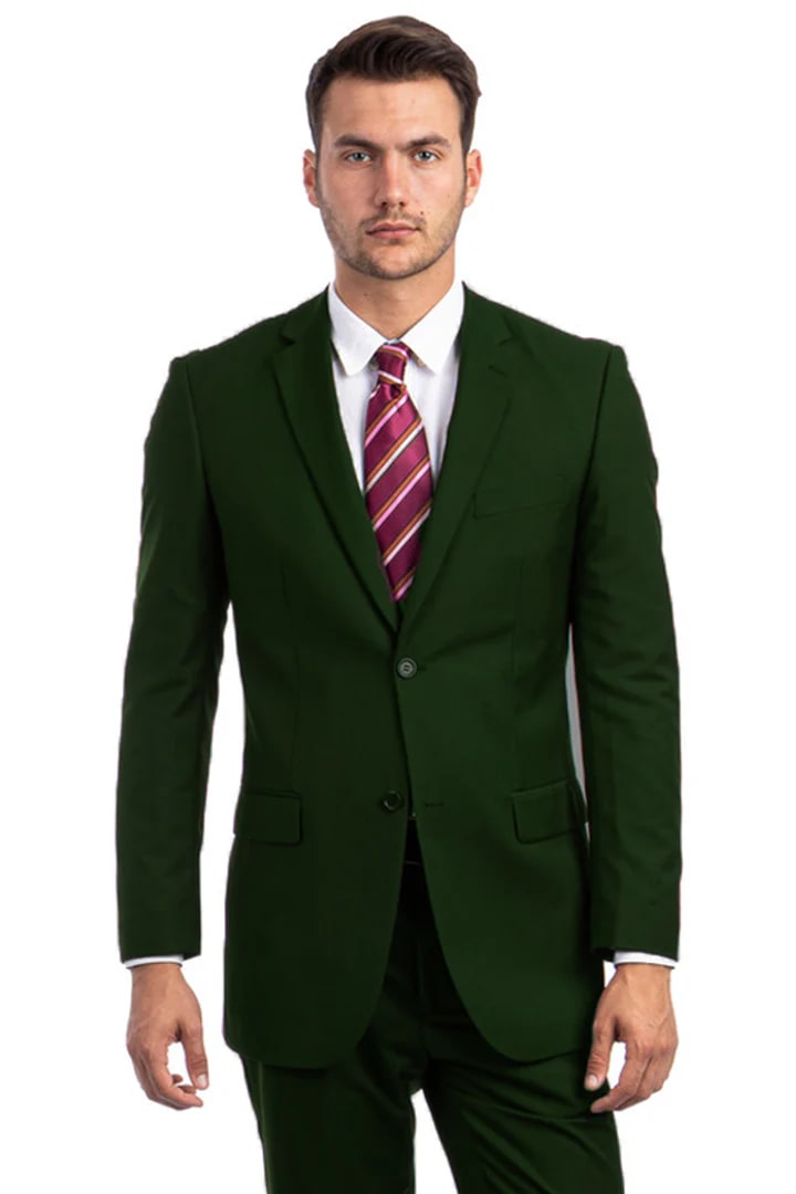 Cheap Suit - Men's Two Button Basic Modern Fit Business Green Suit