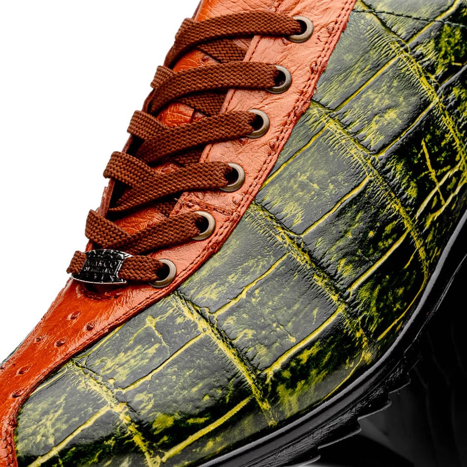 Marco Di Milano Saulo Men's Shoes Green & Cognac Exotic Ostich / Alligator Casual Sneakers - 6