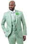 Cheap priced Suit - Mens Two Button Vested Sharkskin Weave Business Green Suit