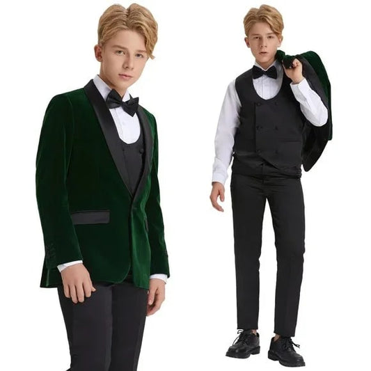 5pc Green Boys Velvet Tuxedo Includes Bowtie Slim Fit by Tazio