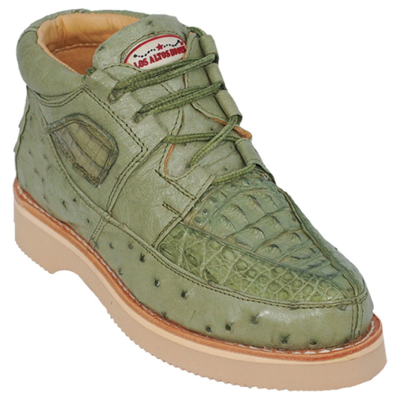 Los Altos Casual Green Caiman & Ostrich Skin Sneakers - 8