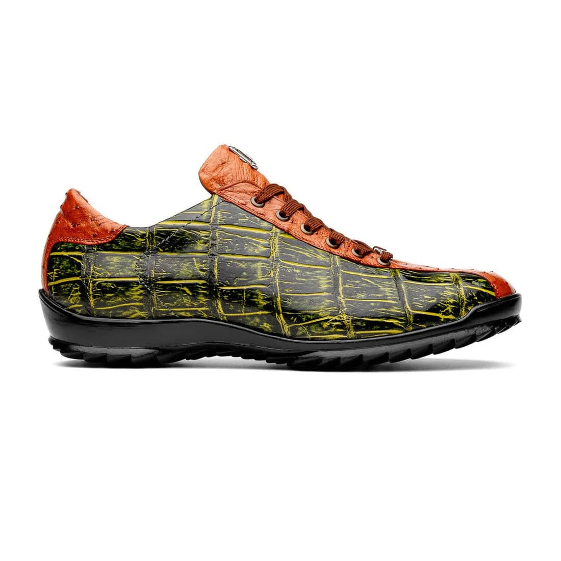 Marco Di Milano Saulo Men's Shoes Green & Cognac Exotic Ostich / Alligator Casual Sneakers - 6