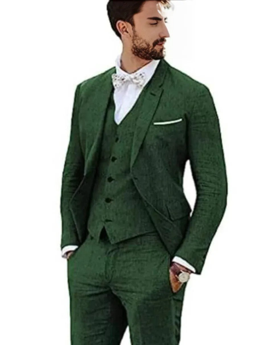 Mens Big and Tall Linen Suits - Dark Green Summer Fabric Suit