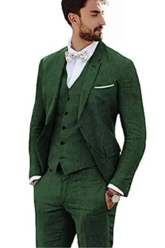 Mens Big and Tall Linen Suits - Dark Green Summer Fabric Suit