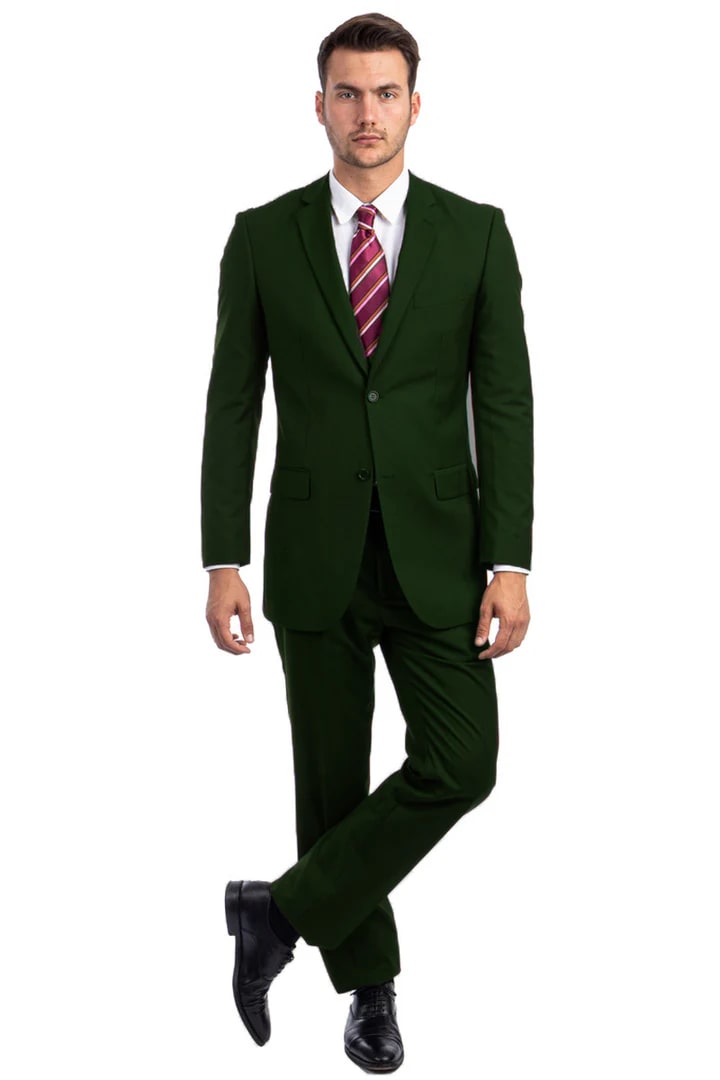 Cheap Suit - Men's Two Button Basic Modern Fit Business Green Suit