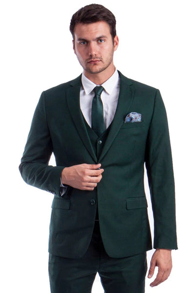 Cheap Priced Suit - Men's Two Button Slim Fit Vested Solid Basic Color Green Suit