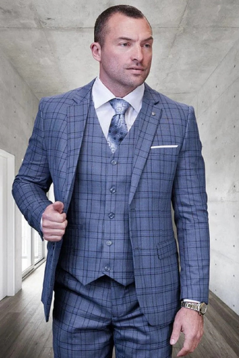 Coat Big and Tall Suits - Notch Lapel Plaid Big and Tall 3 PC Suits