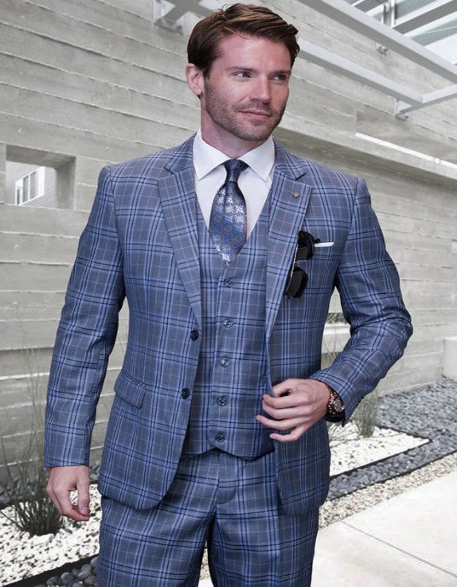 Big and Tall Suit -   Plaid Big and Tall 3 PC Suit