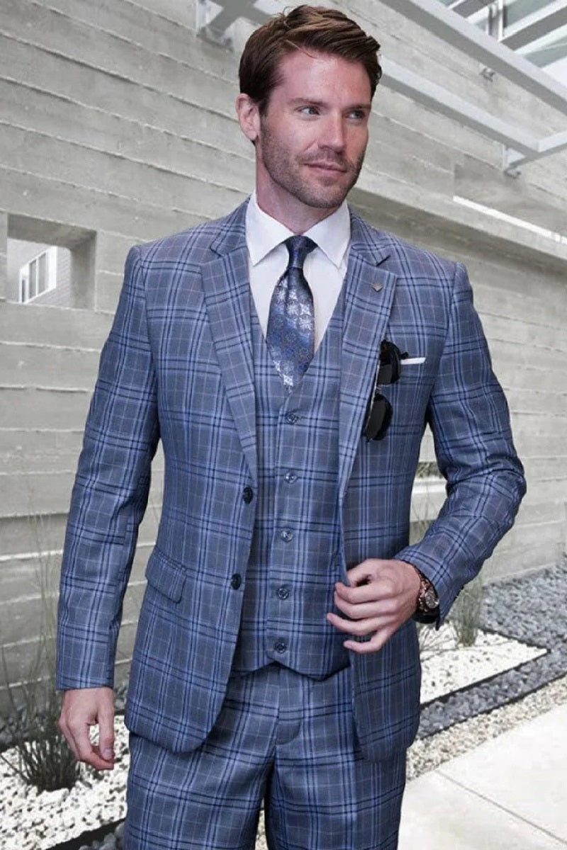 Big and Tall Suit -   Plaid Big and Tall 3 PC Suit - Coat Size 38
