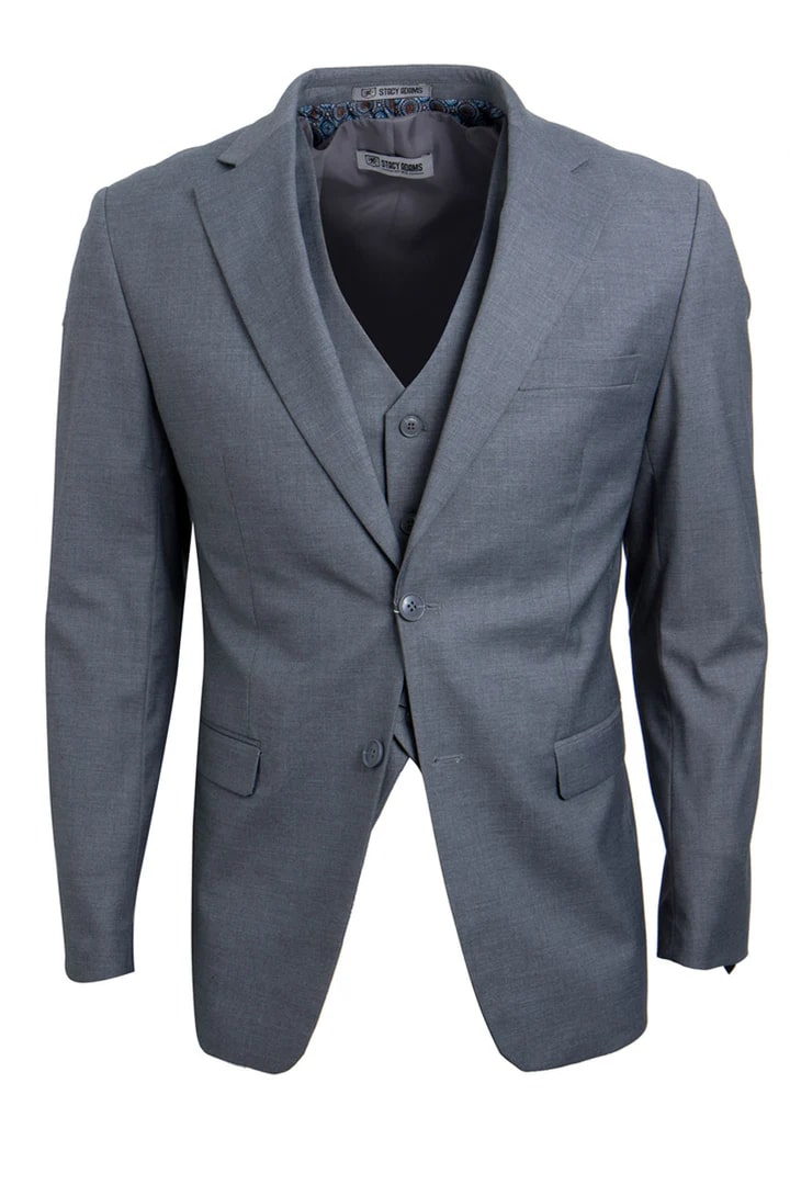Cheap Priced Suit - Men's Two Button Vested Stacy Adams Basic Grey  2 button Suit Grey Prom 2025 Suits - 38 Short Jacket+32 Waist Adjustable 28to34)(Height: 5 4 to5 7 )(Neck  15-16.5)S-M)