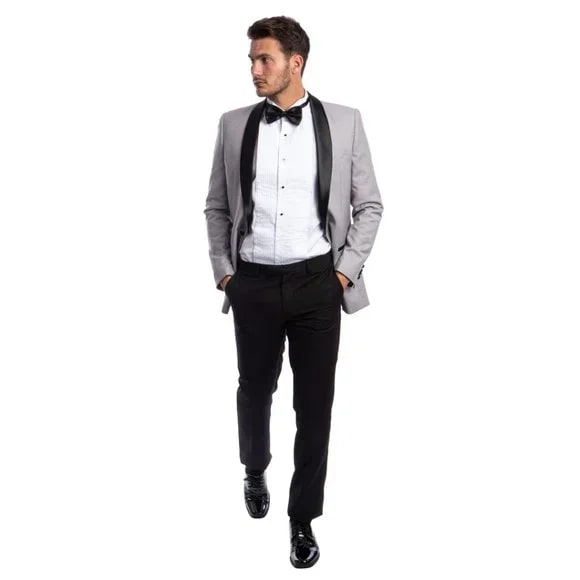 Mens Grey Tuxedo 2-PC Slim Fit, By Azzuro - 38 Short Jacket+32 Waist Adjustable 28to34)(Height: 5 4 to5 7 )(Neck  15-16.5)S-M)